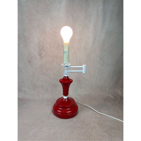 Vintage Red Metal Swing Arm Table Lamp 1980s 1990s - Picture 2 of 10
